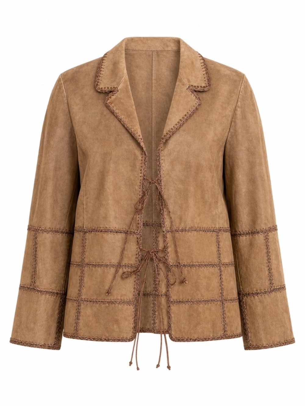 Outbrook Brown Suede Genuine Leather Tie Front Whipstitch Western Jacket L
